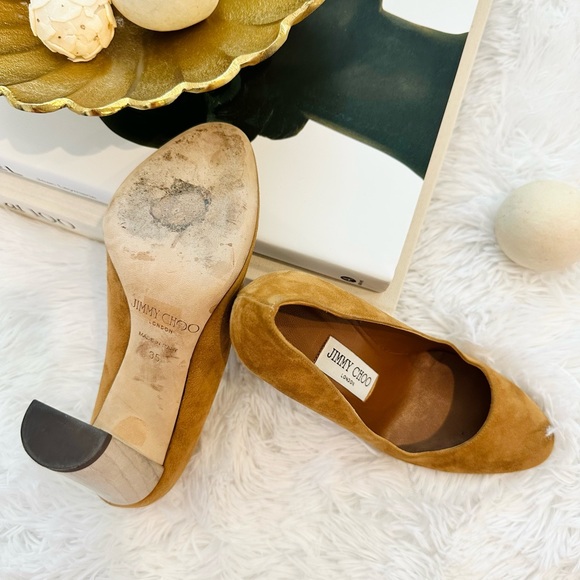 Jimmy Choo Brown Laria Suede Almond Toe Wood Heel Pump - Picture 5 of 9